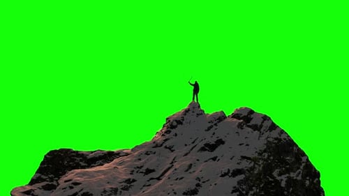 Adventure Man Hiker Standing on Top of Icy Mountain Mountain Peak Composite Cutout Green Screen