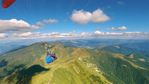 Paragliding Beauty of Free Flying above Alpine Mountains, Adrenaline Adventure Freedom