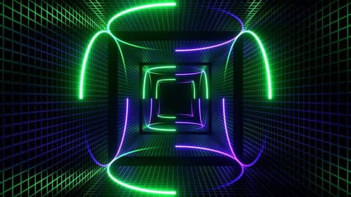 Purple And Turquoise Neon Circle Lights In Square Frames Background Vj Loop In 4K