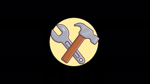 Llave y martillo. Vídeo de animación conceptual de herramientas de reparación y mantenimiento: transparente