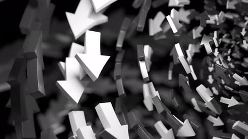 3D arrows flying in a circle, concept of corporate business and stock market data