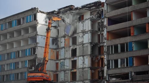 Building Demolition with Heavy Machinery