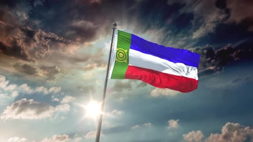 Dynamic Flag Waving Against Dramatic Cloudy Sky