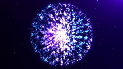 Abstract purple multilayered shining sphere made of particles and waves