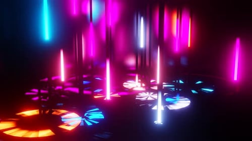 Abstract endless neon colorful rain with reflection from metal. Vj loop club visual vfx background