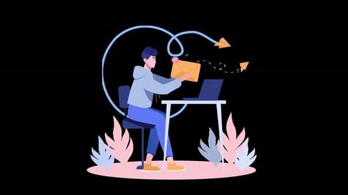Flat Design Animation of a Person Sending Email on Laptop