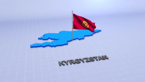 3D Kyrgyzstan Map and Waving Flag Animation
