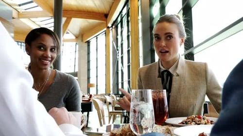 Business People Enjoying Working Lunch In Restaurant