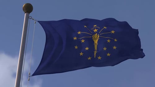 Realistic Waving Indiana State Flag Against Blue Sky