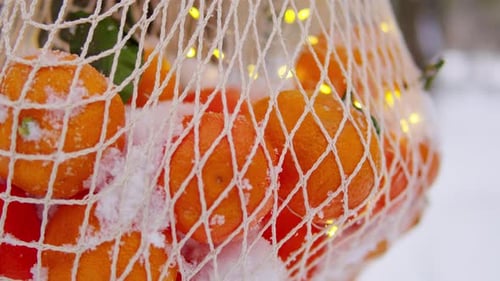 Orange d'hiver, mandarine, mandarine en hiver, neige, Noël, nouvelle année, humeur, gros plan de fruits