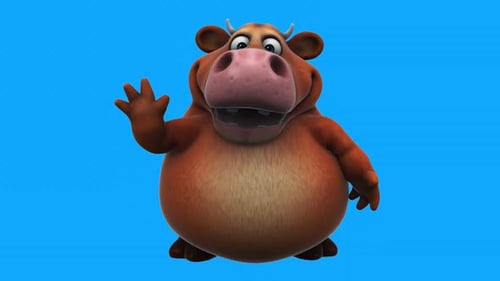 Fun 3D cartoon cow saying hi (with alpha channel included)