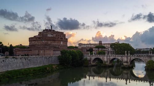 St. Angelo castle and Vittorio Emanuele II Bridge at sunrise