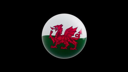 animation of the flag of the country "Wales", stylized as a sphere. alpha channel