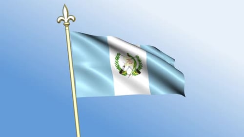 Guatemala National Flag Waving Animation on Gold Pole