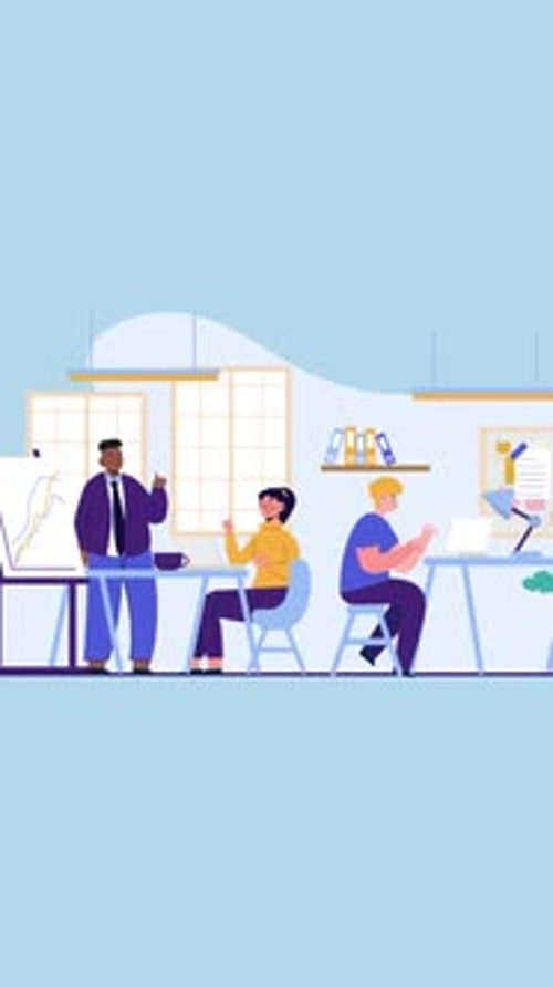 Flat Design Animation of Corporate Team Collaboration in Office