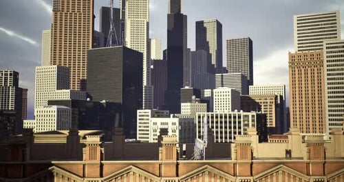 Skyscrapers Rise Over a Vibrant Cityscape in an Urban Downtown Setting