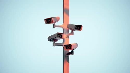 Modern Security Cameras Pole Monitoring Animation