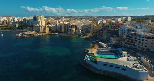 Aerial View of Sliema with Modern Real Estate and a Beautiful Waterfront Malta Mediterranean Europe