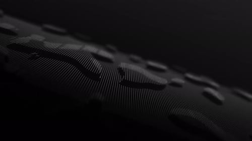 Black geometric plastic black background. Round shapes on black background. Abstract motion of white