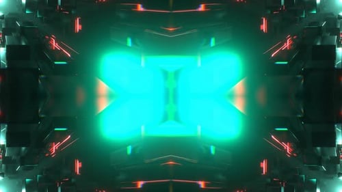 Turquoise And Red Infinite Fantasy Flashing Symmetrical Background Vj Loop In 4K