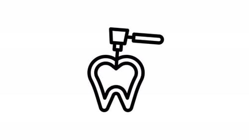 Animated Dental Drill Working on Tooth Line Icon