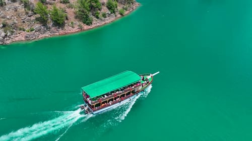 Aerial View Exploring the Green Canyon on Paddleboards People Paddle and Enjoy Summer Fun