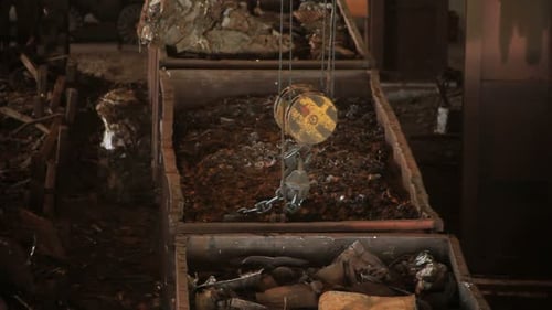 Crane Transfer Scrap Metal. Scrap Metal Recycling. Industrial Scrap Magnet Working. Metal Recycli...