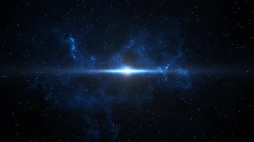 Futuristic Blue Light Beam Warp Speed Through Starfield and Nebula