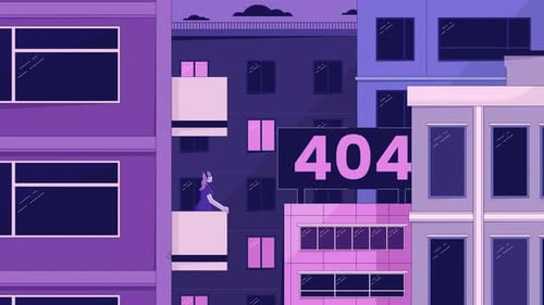 Animación de error 404 de chica en el balcón