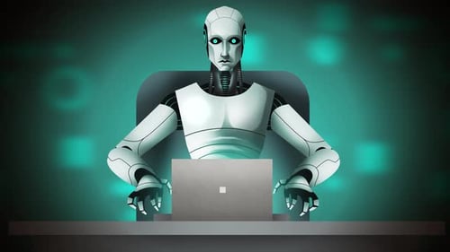 Modern AI Robot Typing on Laptop Animation