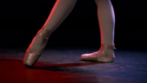 Professional Ballerina Dancing in Dance Room Closeup View of Feet Slow Motion Beautiful Classic