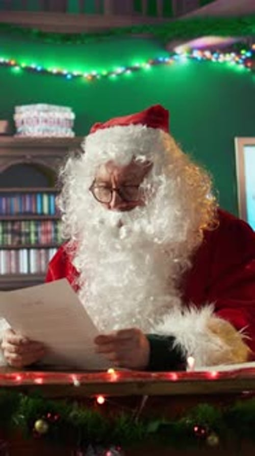Vertical Video Santa Claus Checks His List Twice in This Warm Christmas Setting