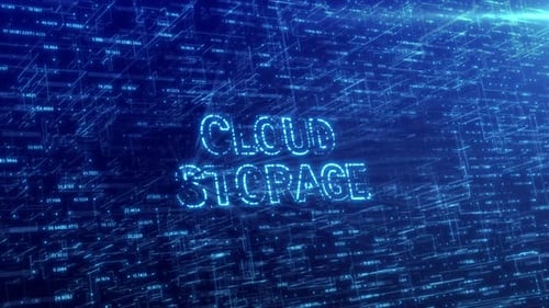 Cloud-Speicherkonzept über blaues futuristisches Technologienetzwerk mit digitalem Cyberspace-Hintergrund