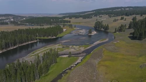 Beautiful Aerial Scenic Views of the Yellowstone National Park Forests and Rivers