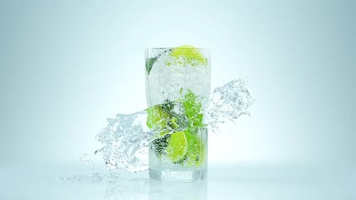 Bubbles in a refreshing citrus drink splashing around