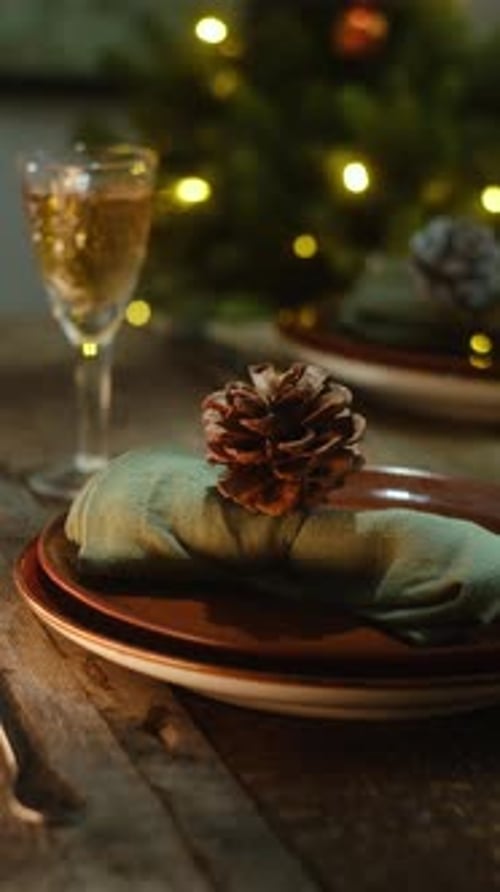 Vertical Video Setting the Table for Christmas Celebration