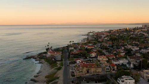 California pacific coast in La Jolla, San Diego California. Drone at sunrise