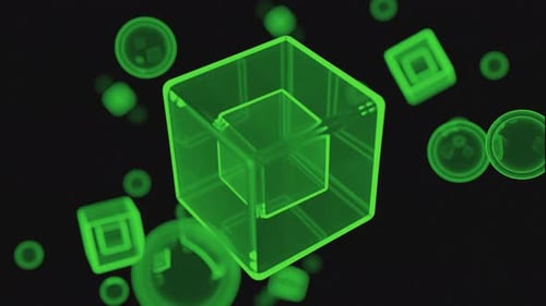 Balls move around rotating 3d squares