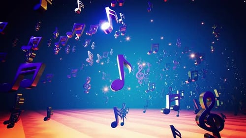 Floating 3D Musical Notes and Treble Clefs Animation