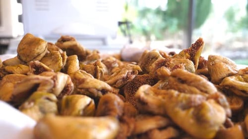 Detail View on Pile of Dried Figs Close Up of Falling Sweet and Tasty Berries Healthy Food Concept