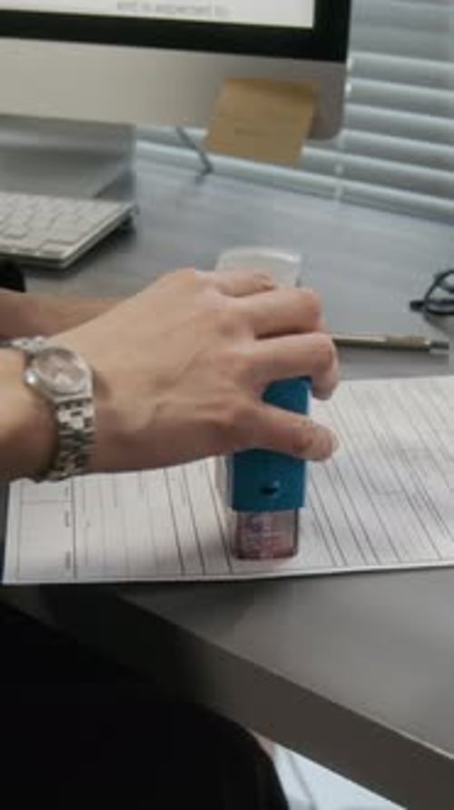 Hand Stamps Approved on Form in Office Setting