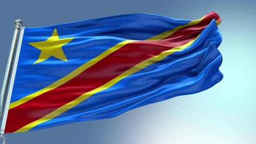 Democratic Republic of Congo Flag Waving in Realistic Slow Motion