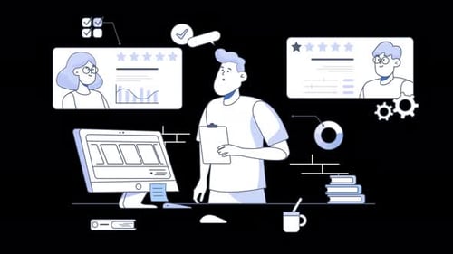 Young European man working in a modern office environment.