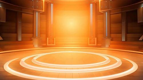 Dynamic Futuristic Virtual Studio with Glowing Floor Rings