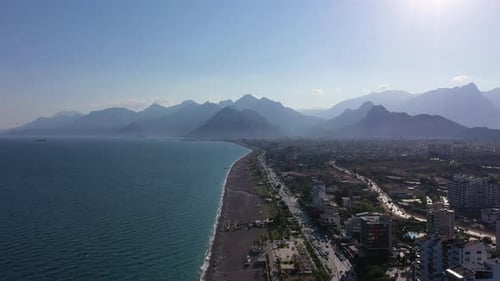 Antalya City and Mountains on Sunny Day