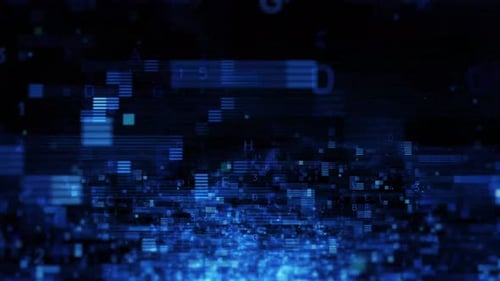 Digital Binary Code Flow In Deep Blue Matrix