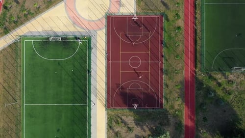 Aerial Top View of Football and Basketball Courts