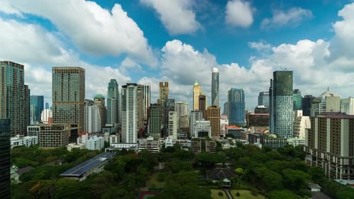 time lapse of high-rise buildings cityscape near Witthayu road in Bangkok city, Thailand