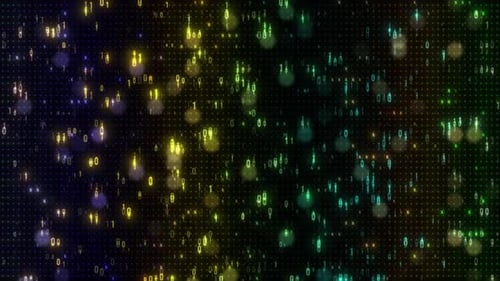 Computer Binary Code Animation On Black Background. Futuristic Binary Code Rain Falling Down, Matrix