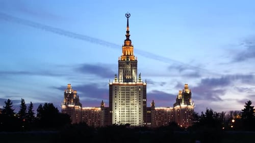 A great summer evening view time lapse of the Moscow University in Russia.